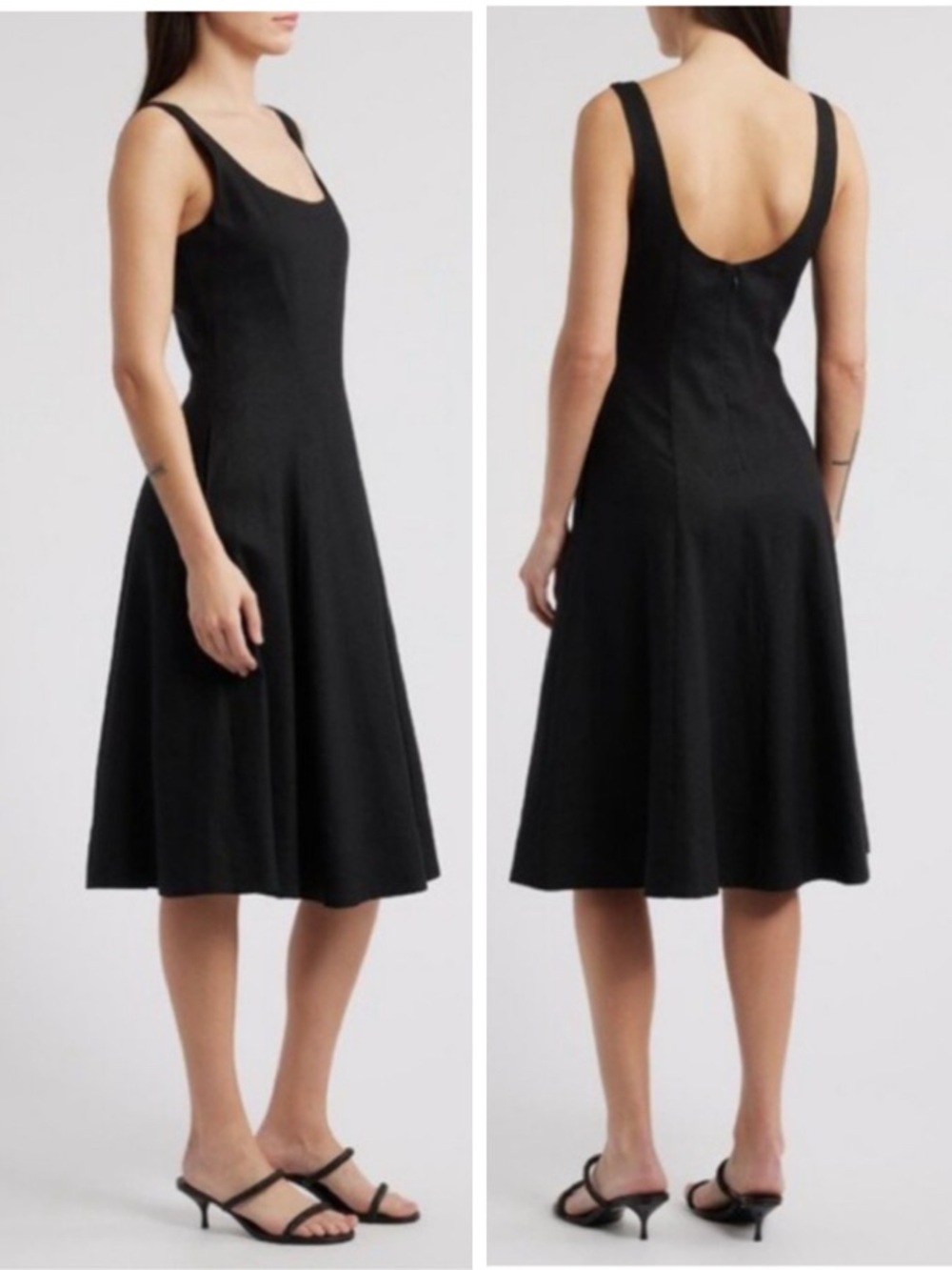 VINCE Paneled Scoop Neck A Line Dress Linen Blend NWT $495  Black Small